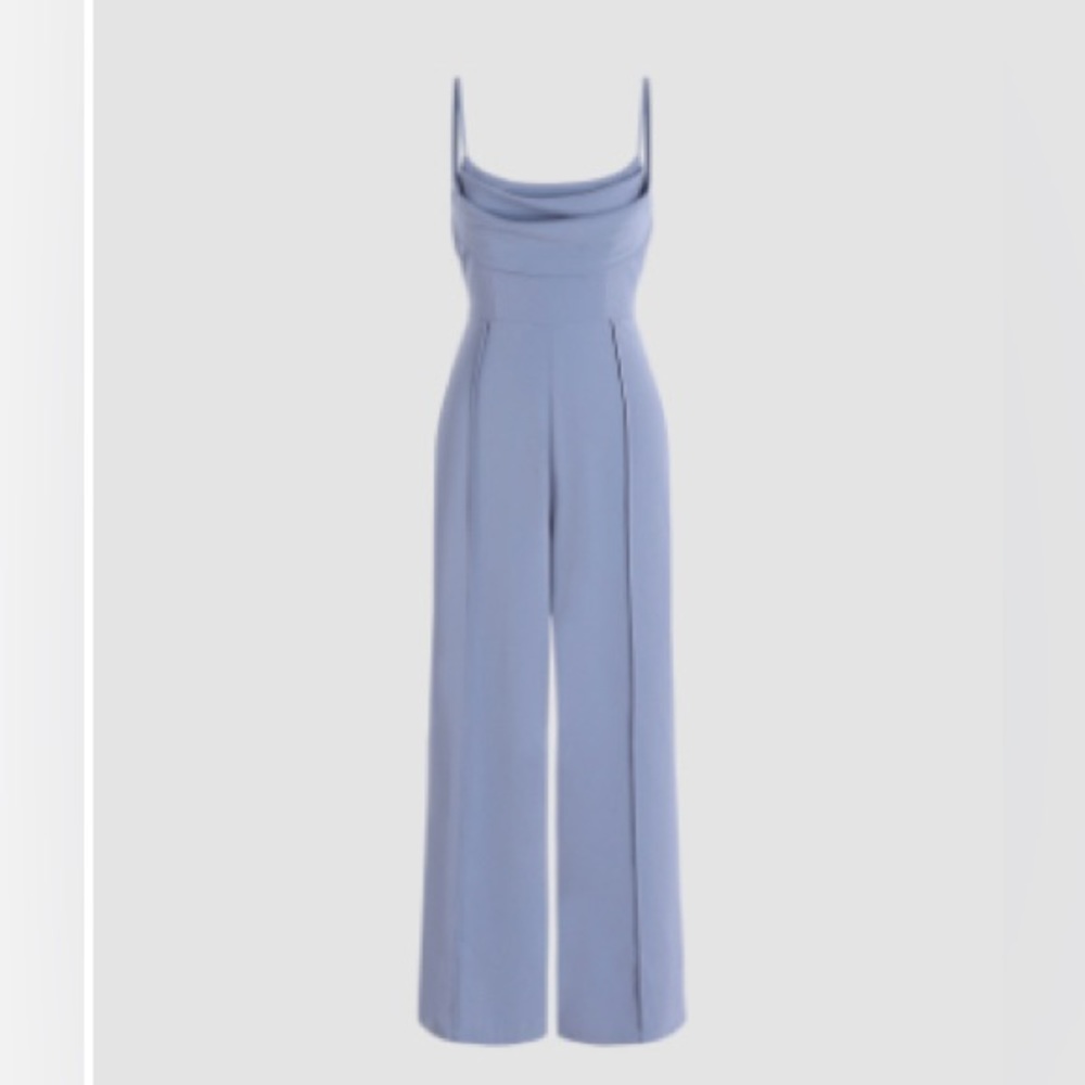NWT Blue silky jumpsuit with cowl neck